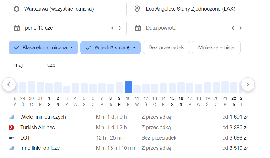 Lot z Warszawy do Los Angeles